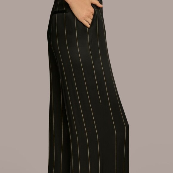 β¨Donna Karan New York Satin Wide-Leg Pinstripe Pants β Black/Ivory NWT Size 12β¨ - Picture 5 of 5